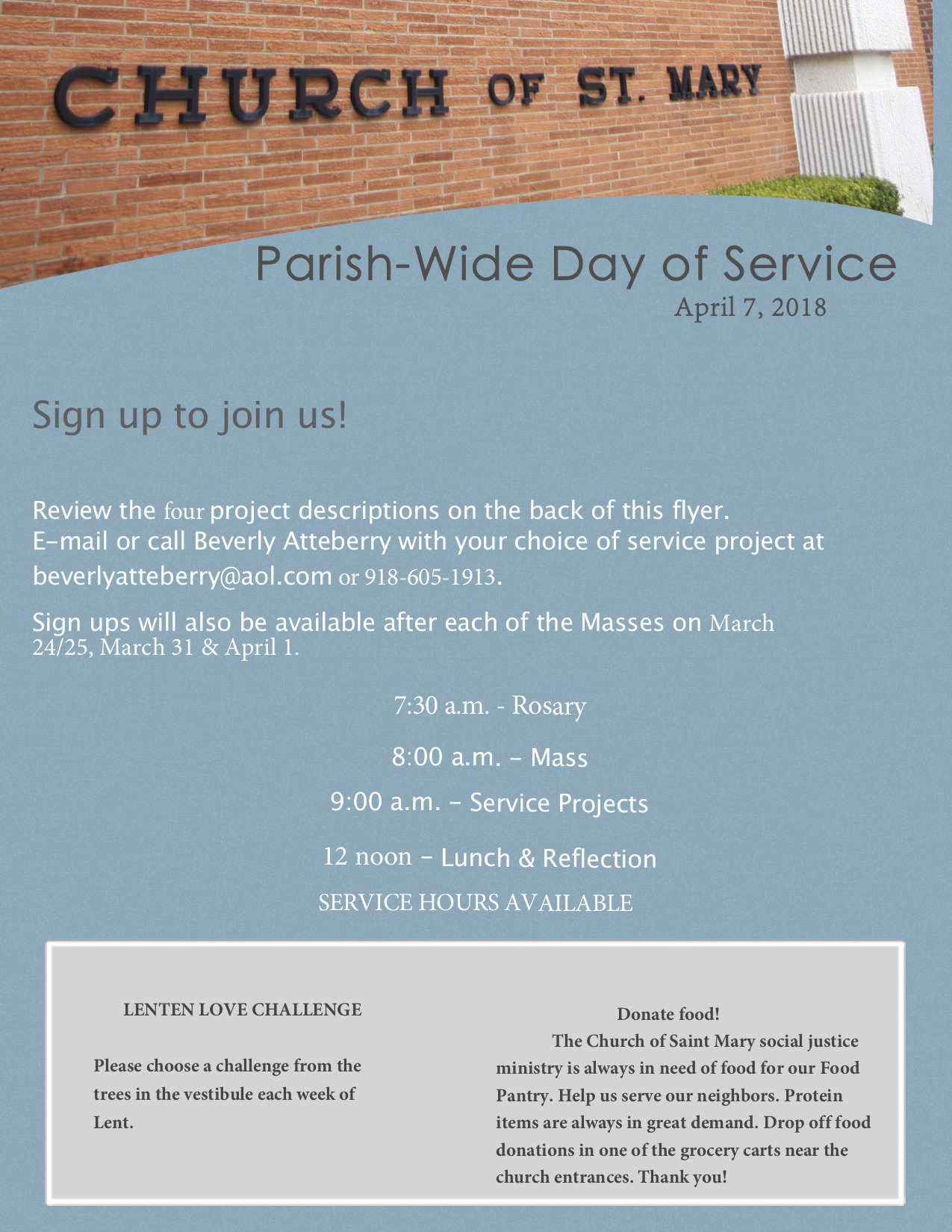 April 7, 2018 Day of Service – CHURCH OF SAINT MARY